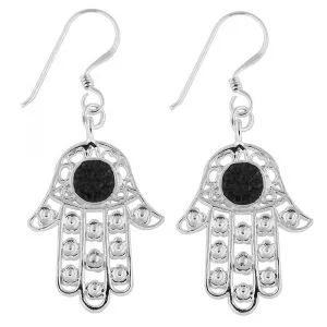 Center jeweled Hamsa Hand 925 Sterling Silver Hook Earring 