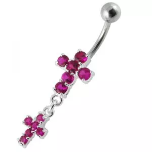 Moving Jeweled Cross Belly Ring