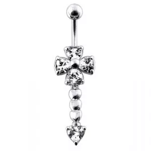 Gems Flower dangling Curved Belly Ring