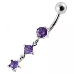 Fancy Silver Dangling Jeweled SS Navel Ring Body Jewelry