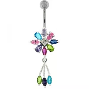 Moving Jeweled Fancy Flower Belly Ring