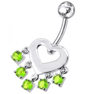Heart Shape Red Stone Studded Dangling Belly Ring 