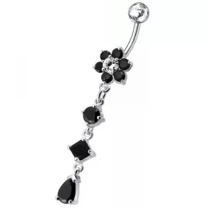 Flower Dangling Surgical Grade Steel Curved Bar Belly Ring
