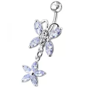 Butterfly and Flower Dangling Navel Belly Ring