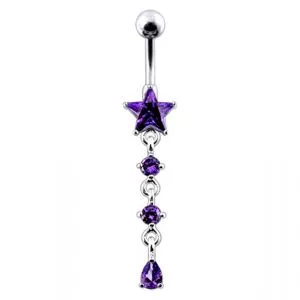 Blue Amethist Color Star Dangling Belly Ring