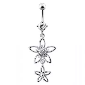 Fancy Silver Multi CZ Jeweled Dangling SS Bar Body Jewlelry Navel Ring