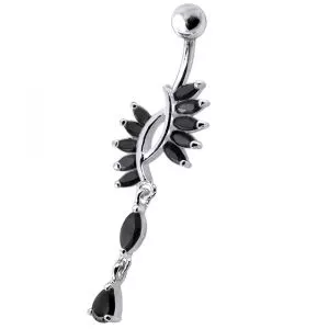 SS Belly Ring with Silver Dangling jeweled crown