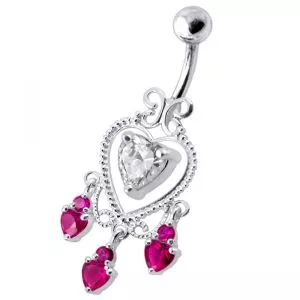 Dangling Moving Jeweled Heart Shaped Navel Ring