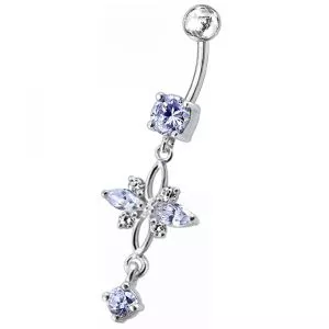 Fancy Red CZ Jeweled Dangling Navel Belly Button Ring