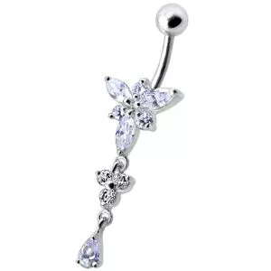 Fancy Pink Jeweled Dangling Belly Navel Ring