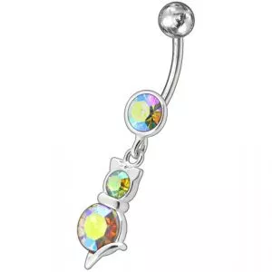 Silver Fancy Single Stone Jeweled Dangling Belly Ring