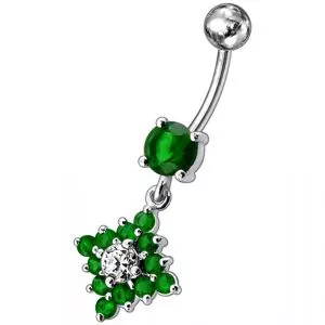Red Gems Flower Belly Navel Ring Fancy CZ Gemmed Dangle Button