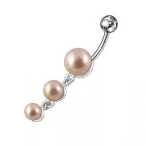 Fancy Pearl Jeweled Dangling Banana Bar Navel Body Jewelry Ring