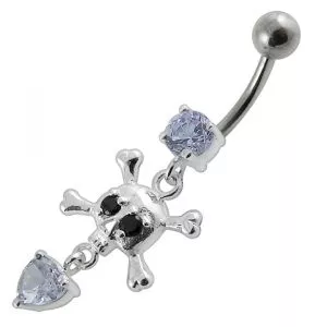 Jeweled Fancy Silver Dangling Banana Bar Navel Body Jewelry Ring