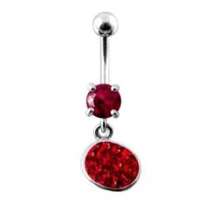 Fancy Pink Stone Jeweled Dangling SS Bar Belly Body Jewelry Ring