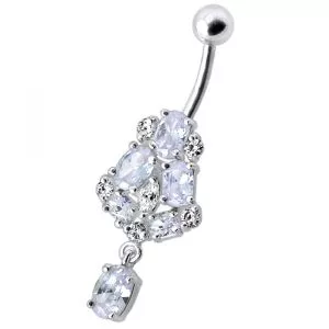 925 Silver Fancy Blue Jeweled Dangling Navel Ring Body Jewelry