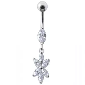 Fancy White Jeweled Dangling Navel Ring Body Jewelry