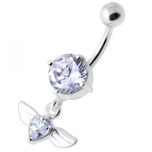 Jeweled Flying Heart Silver Belly Bar