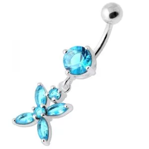 Jeweled Flower Dangling Navel belly bar