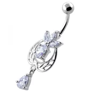 Fancy Flower Laef Jeweled Dangling Navel Belly Banana