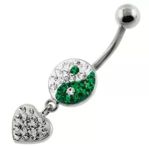 Multi Jeweled Ying Yang with Dangling Heart Navel Belly Piercing