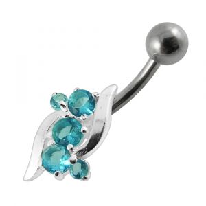 Elegant Jeweled Leaf Non-Moving Belly Ring