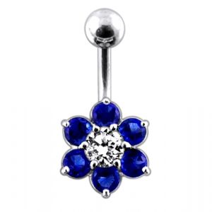 Green Jeweled Flower Non-Moving Belly Ring