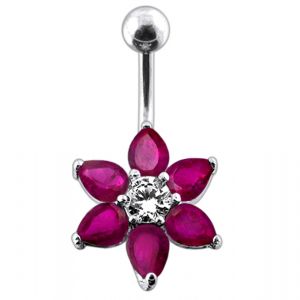 Jeweled Flower Design Navel Curved Bar Body Jewelry Ring