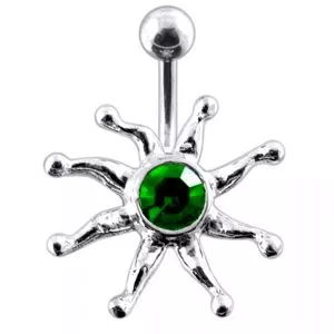 Fancy Silver Star Fish Jeweled SS Bar Navel Ring PBN0376
