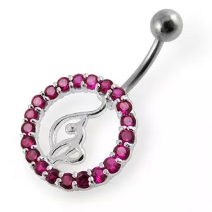 Jeweled Baby Phat Round Leaf Non-Moving Belly Ring