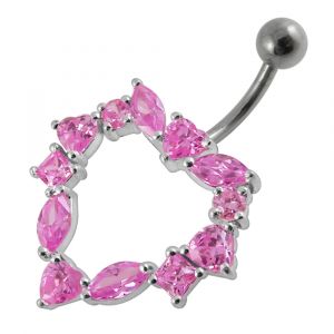 Selective Jeweled Heart Banana Bar Belly Ring