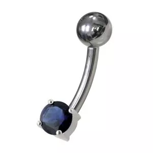 Fancy Blue Stone Non-Moving Curved Navel Ring Body Jewelry