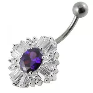 Fancy Royal Collection Red Andd White Jeweled Non-Moving Navel Ring