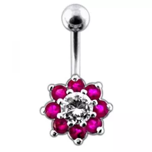Fancy Jeweled Flower Non-Dangling Belly Ring