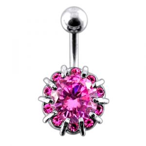Fancy Single Stone Jeweled Non-Moving Titanium Curved Bar Belly Ring