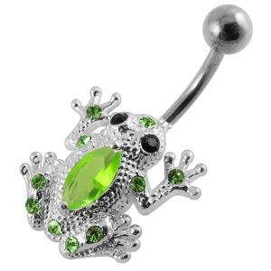Fancy Pink Jeweled Silver Frog Non-Moving Navel Body Ring