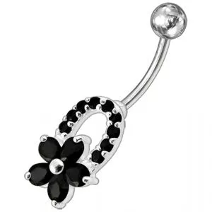 Fancy Purple Jeweled  Flower Non-Moving Banana Bar Navel Ring
