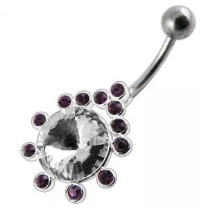 Fancy White Zirconia Jeweled Non-Moving Navel Ring