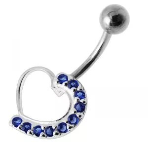 Fancy Heart Jeweled Silver Navel Belly Ring