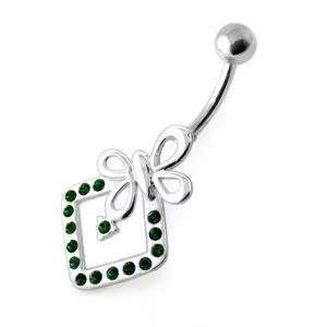 Butterfly Bow in Jeweled Angle Square Navel Bar