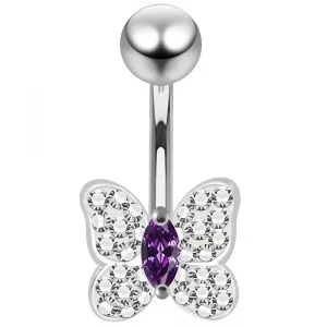 Delicate Non-Dangling 925 Sterling Silver Butterfly Belly Button Ring