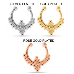 925 Sterling Silver crescent tribal dots Fake Septum Piercing