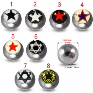 316L Surgical Steel 14G Threaded Star Logo balls