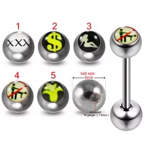 316L Surgical Steel 14G 14MM Threaded Straight Bar With Logo balls