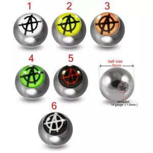 316L Surgical Steel 14G Threaded Anarchy Symbol Logo balls