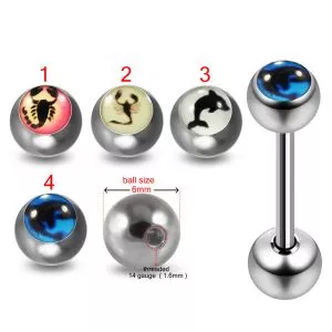 14G Surgical Steel 14MM Threaded Straight Bar With Mix Logo Balls