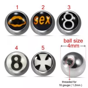 316L Surgical Steel 16G Threaded Mix Design Logo balls