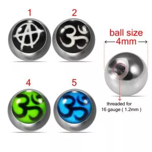 316L Surgical Steel 16G Threaded Ohm Symbol Logo balls