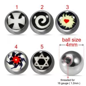 316L Surgical Steel 16G Threaded Black & White Logo Balls