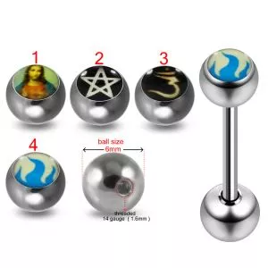 316L Surgical Steel 14G 14MM Threaded Straight Bar With Religious Logo balls